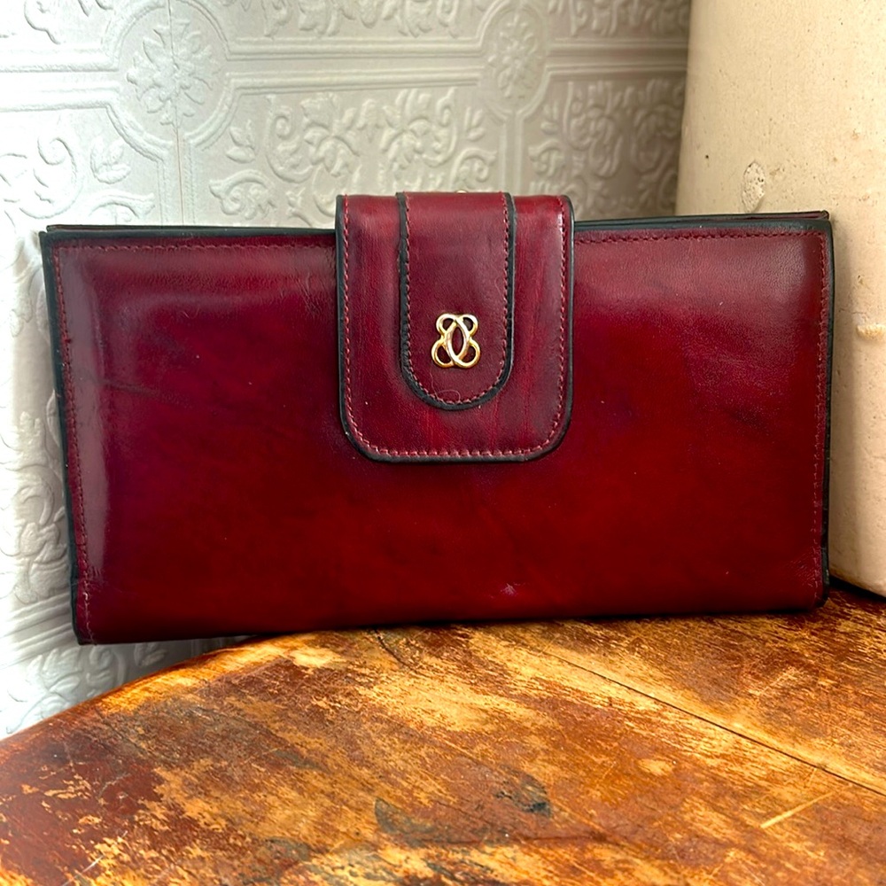 Vintage Di Lido Clutch Wallet Check Book Coin Glove Cowhide Leather  Maroon New